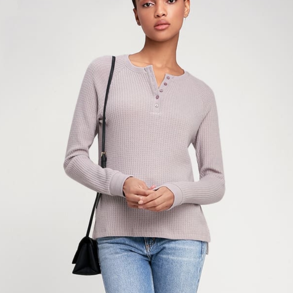 Lulus Z Supply waffle thermal light Mauve Henley